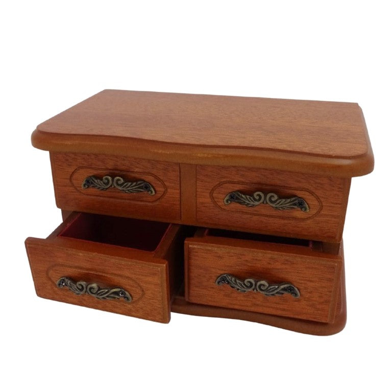 Carillon-portagioie in legno con specchietto e incisione: elegante regalo per gioielli con due cassetti, altezza 10 cm, melodia "The Entertainer"