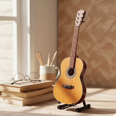 Mini Chitarra Classica con Incisione - Decorazione in Legno di Mogano 25 cm