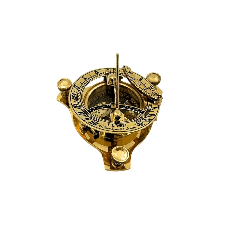 Bussola Dollond in Ottone in Scatola di Legno con Funzione Orologio Solare - Ideale come Regalo con Possibilità di Incisione - Stile Antico, Dimensioni 7,5 x 7,5 x 3 cm