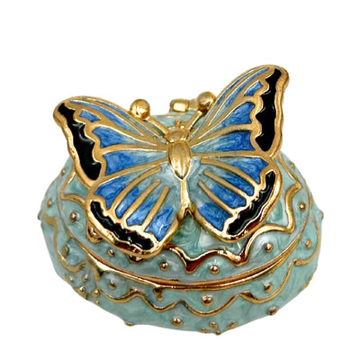 Esclusiva scatola portagioie a forma di farfalla con cristalli, personalizzata con incisione, bianco-oro, altezza 3,5 cm