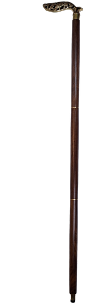 Elegante bastone pieghevole in legno con manico riccamente decorato in marrone e oro con possibilità di personalizzazione con incisione