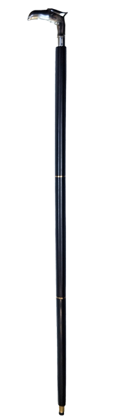 Bastone Pieghevole in Legno con Testa d’Aquila - Regalo Elegante con Possibilità di Personalizzazione Incisa, Lunghezza 91,5 cm, Nero con Impugnatura in Ottone e Argento