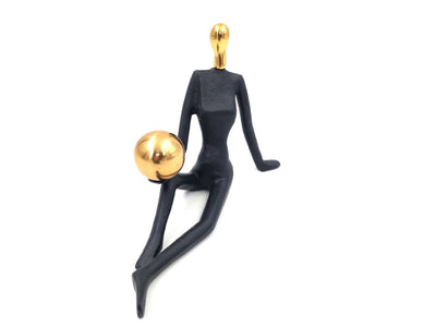 Figura decorativa Donna ginnasta con palla, incisione personalizzata, altezza 15 cm, nero e oro, regalo ideale per ogni occasione