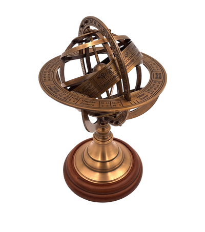 Astrolabio in ottone 21 cm con base in legno - Regalo personalizzato per appassionati di astronomia in colore oro