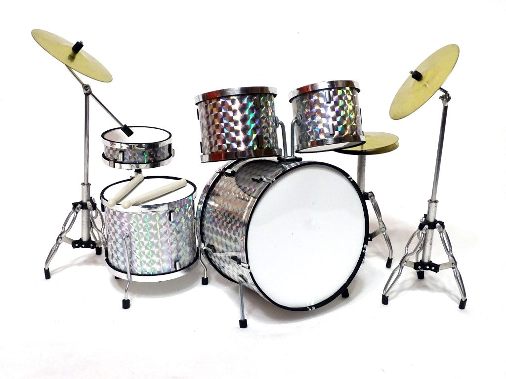 Mini batteria da collezione MDR-0039 color argento-cromo, scala 1:5, possibilità di incisione personalizzata, regalo ideale, altezza 15 cm, realizzata in metallo e plastica