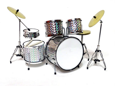 Mini batteria da collezione MDR-0039 color argento-cromo, scala 1:5, possibilità di incisione personalizzata, regalo ideale, altezza 15 cm, realizzata in metallo e plastica