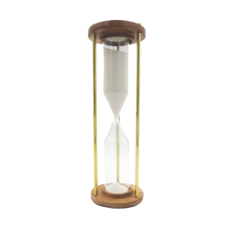 Clessidra in ottone e legno da 30 min, personalizzabile con incisione: un regalo elegante per ogni occasione, altezza 30,5 cm, sabbia bianca, materiali classici