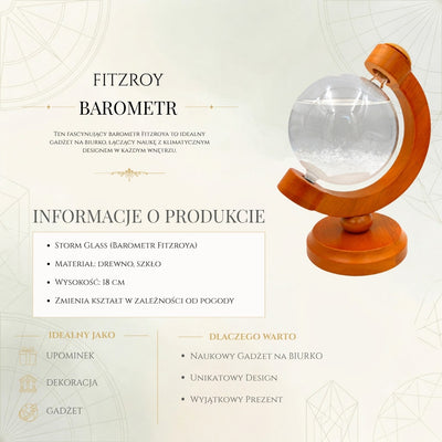Barometro Temporalesco Fitzroya Globo con Possibilità di Incisione - Elegante Decorazione da Scrivania in Vetro e Legno, Altezza 18,5 cm