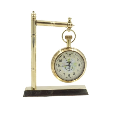 Orologio da Scrivania in Ottone Stile Marinaretto NC2126 con Possibilità di Incisione, Altezza 12 cm, Regalo Ideale per Amanti della Vela con Motivo Ancora e Veliero