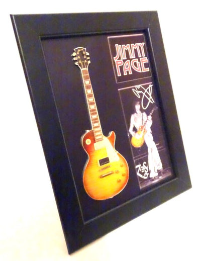 Mini chitarra in stile Jimmy Page con cornice FMG-012, possibilità di personalizzazione con incisione, ideale come regalo, cornice in legno 1,3 cm x 16 cm x 21,4 cm, mini chitarra in acciaio da appoggiare o appendere al muro