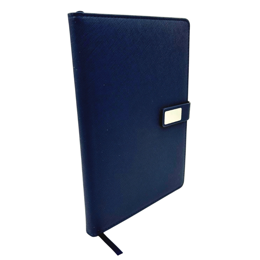 Elegante Taccuino in Pelle Blu Scuro A5 con Penna e Incisione Personalizzata in Scatola Regalo
