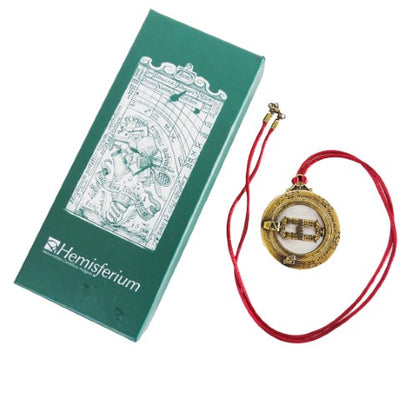 Miniatura orologio solare H90 con anelli astronomici, incisione personalizzata, regalo ideale, cordino bordeaux, realizzato in zama e ottone, diametro 45 mm