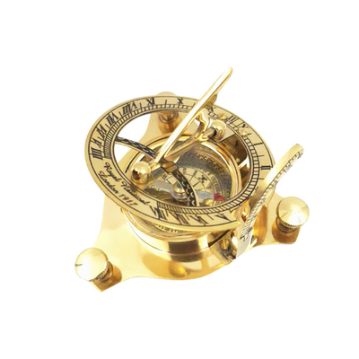 Bussola in Ottone con Orologio Solare in Custodia di Pelle con Possibilità di Personalizzazione Incisa