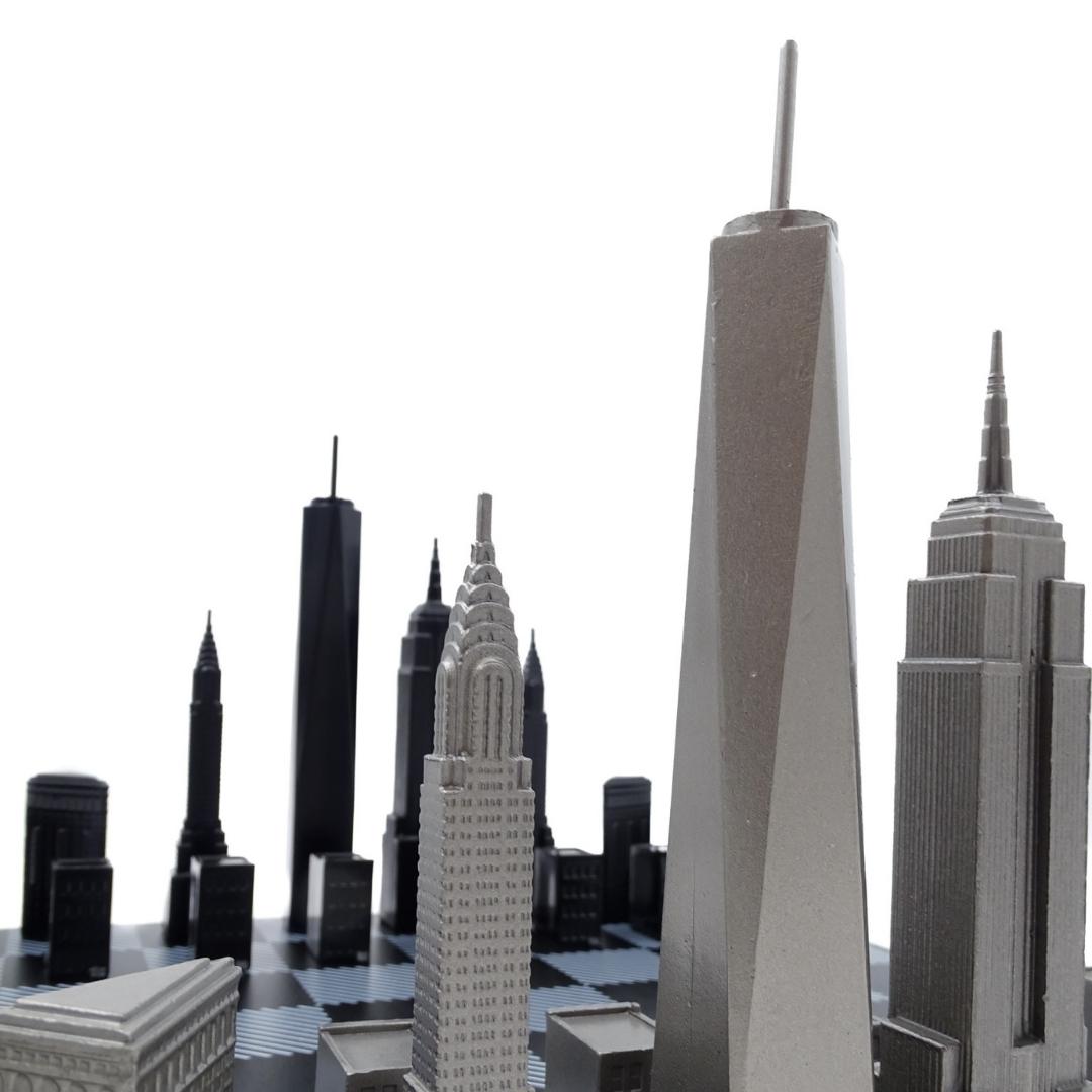 Scacchi New York Skyline in acciaio inox con incisione