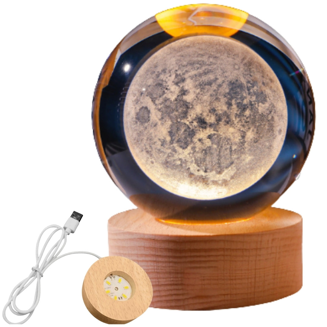 Sfera di Vetro 3D Luna con Incisione
