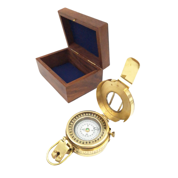 Bussola da Ingegnere in Ottone con Possibilità di Personalizzazione Incisa in Elegante Scatola di Legno