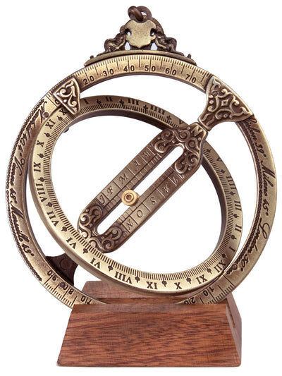 Orologio solare H21 con anelli astronomici, incisione personalizzata, elegante regalo da scrivania, altezza 12 cm, ottone e zama