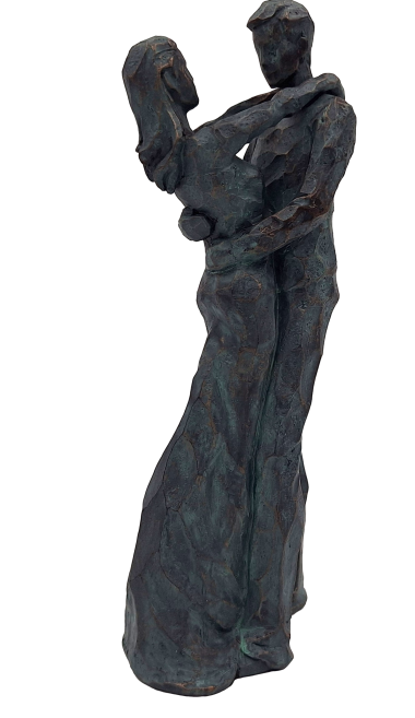 Figura decorativa Coppia danzante con incisione – regalo romantico per matrimonio o anniversario – altezza 28 cm, realizzata in polyresina, design elegante in tonalità profonde