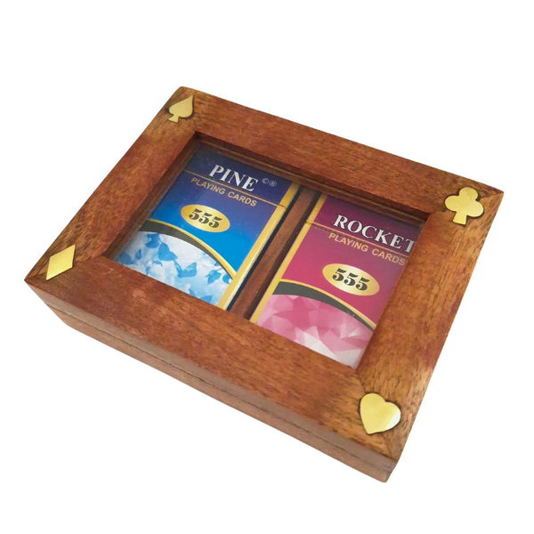 Elegante Scatola in Legno con Due Mazzi di Carte DNU-007 con Possibilità di Personalizzazione Incisa