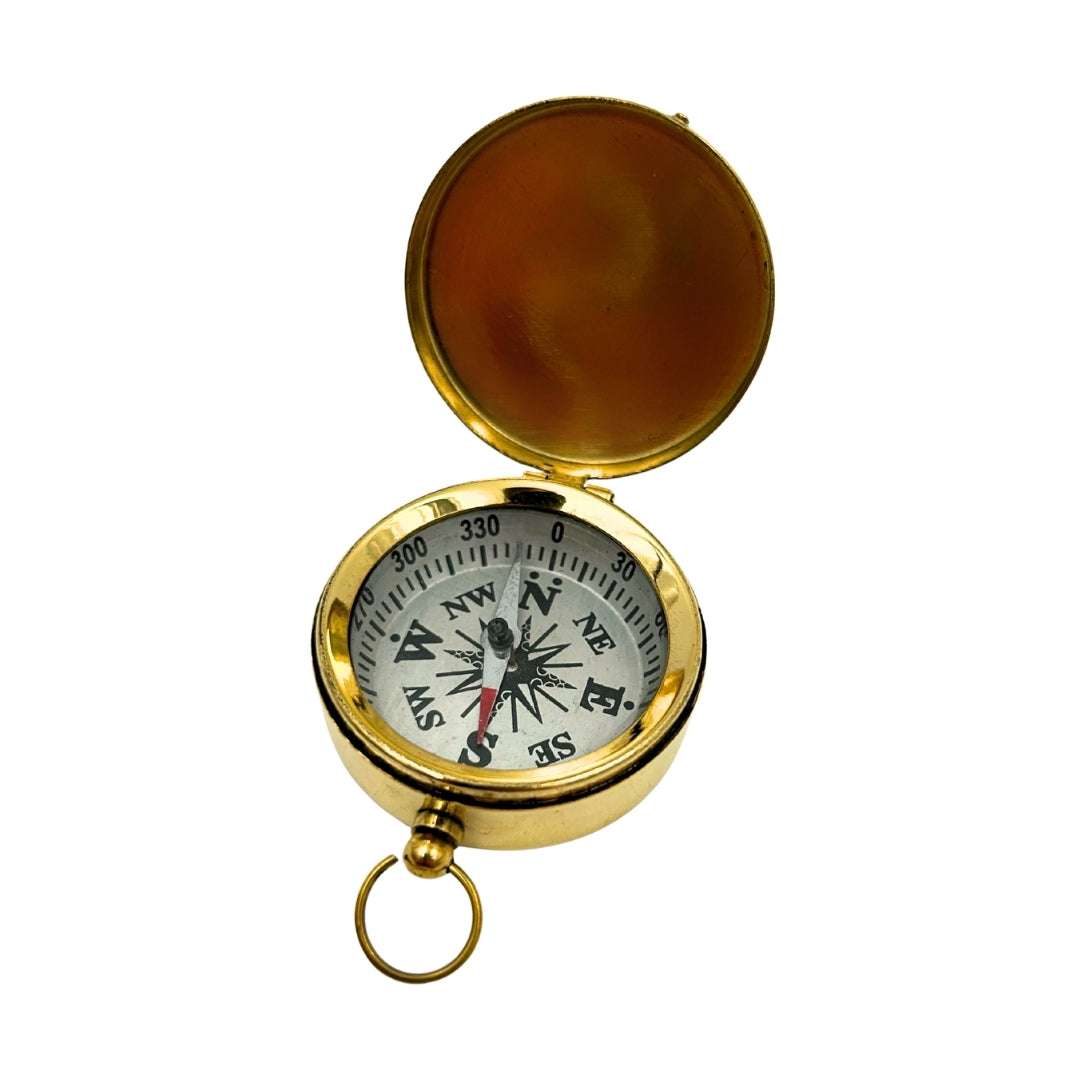 Bussola Retrò in Ottone con Coperchio Richiudibile, Possibilità di Incisione Personalizzata, Regalo Perfetto per Velisti, Altezza 5 cm, Stile Marinaretto