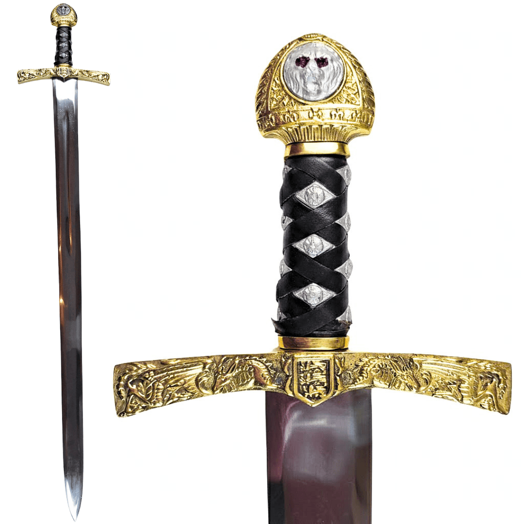 Replica della Spada Excalibur del Re Artù con Incisione – 98,5 cm, Lama in Acciaio, Impugnatura in Ottone