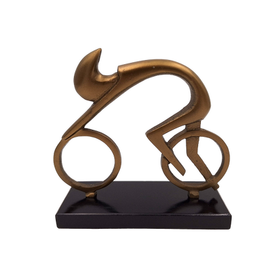 Statuetta ciclista VB26/9 con incisione - Elegante regalo per ciclisti, altezza 18 cm, ottone e nero, decorazione minimalista per interni