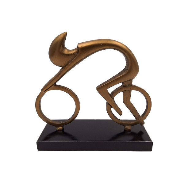 Statuetta ciclista VB26/9 con incisione - Elegante regalo per ciclisti, altezza 18 cm, ottone e nero, decorazione minimalista per interni