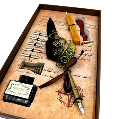 Set di Calligrafia Premium con Penna d'Oca, 6 Pennini Sostituibili, Sigillo e Supporto