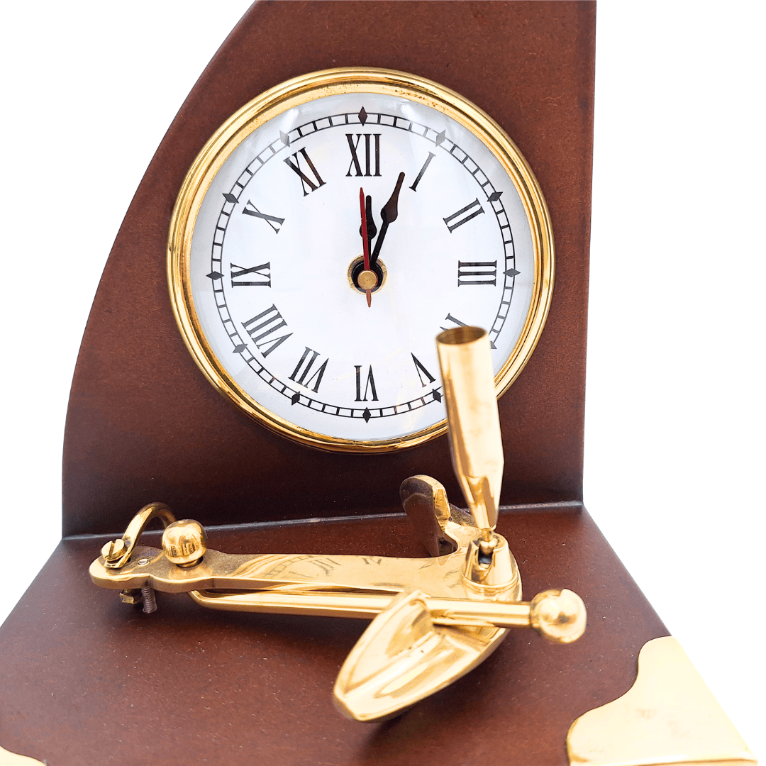Elegante Set da Scrivania Marinaro Orologio e Portapenne in Ottone e Legno Laccato – Incisione Personalizzata – Regalo Ideale per Capo o Appassionato di Stile Vintage – Dimensioni 16 x 12,5 x 23 cm