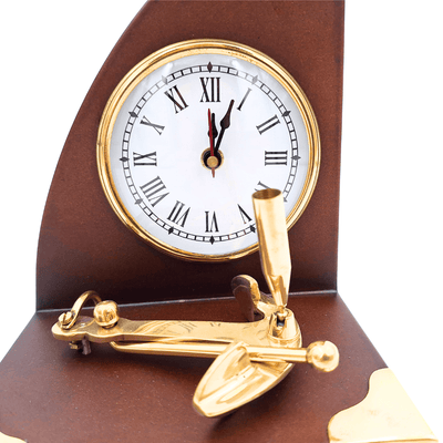 Elegante Set da Scrivania Marinaro Orologio e Portapenne in Ottone e Legno Laccato – Incisione Personalizzata – Regalo Ideale per Capo o Appassionato di Stile Vintage – Dimensioni 16 x 12,5 x 23 cm