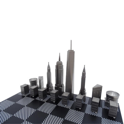 Scacchi New York Skyline in acciaio inox con incisione