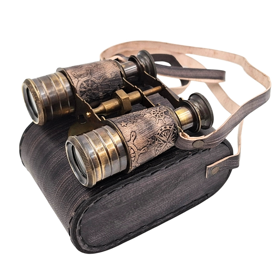 Binocolo in ottone retrò in custodia di pelle con possibilità di personalizzazione tramite incisione