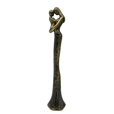 Statuetta moderna Madre con Bambino in oro con incisione personalizzata - altezza 27 cm - regalo ideale per la festa della mamma, compleanni o inaugurazioni - stile glamour con elementi neri - polyresina