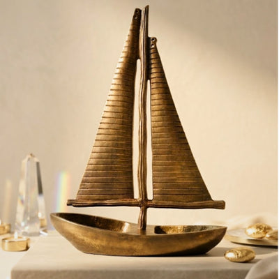 Modello di Yacht in Alluminio Dorato 38 cm con Possibilità di Personalizzazione Incisa