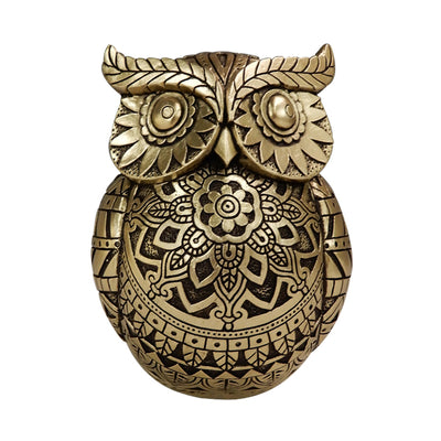 Gufo della saggezza con possibilità di personalizzazione con incisione, decorazione in colore dorato e nero, altezza 13,6 cm, regalo ideale per ogni occasione