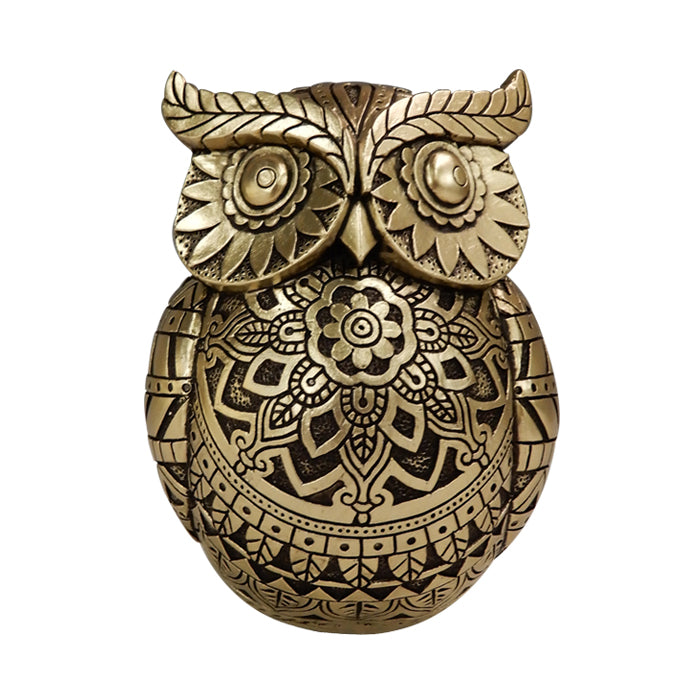 Gufo della saggezza con possibilità di personalizzazione con incisione, decorazione in colore dorato e nero, altezza 13,6 cm, regalo ideale per ogni occasione
