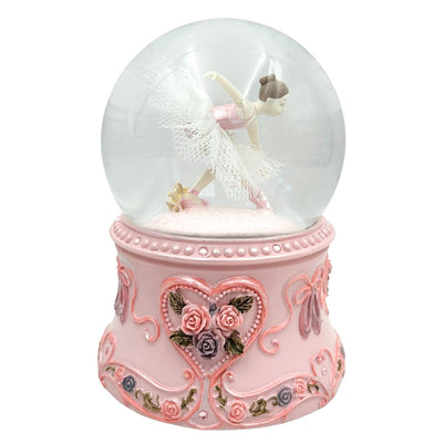 Ballerina danzante in sfera di vetro 15 cm con incisione personalizzata - elegante carillon con base pastello e melodia Lago dei Cigni