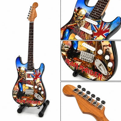 Mini chitarra decorativa Iron Maiden “The Trooper” in mogano - Ornamento fatto a mano per appassionati di musica