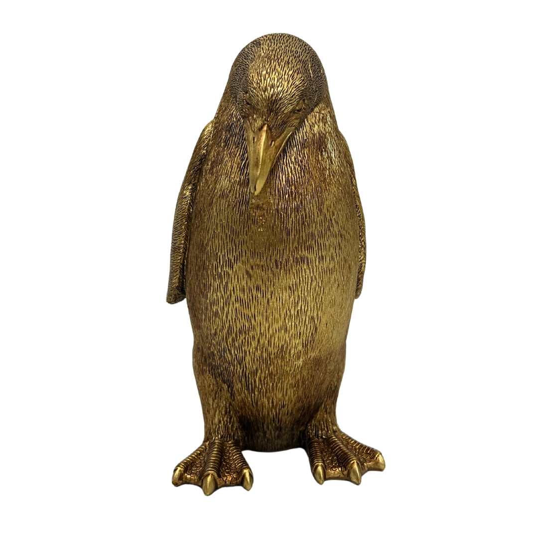 Pinguino d'Oro 20,5 cm con possibilità di personalizzazione con incisione – elegante statuetta decorativa da regalo, stile glamour, art deco, realizzata in polyresina di alta qualità
