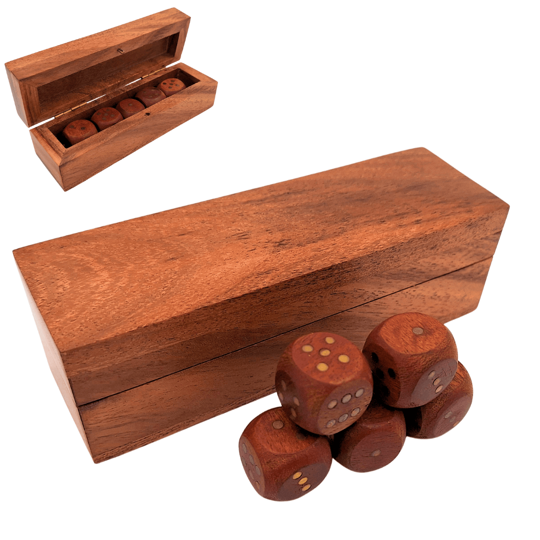 Eleganti Dadi in Legno con Puntini in Ottone in Scatola Personalizzata