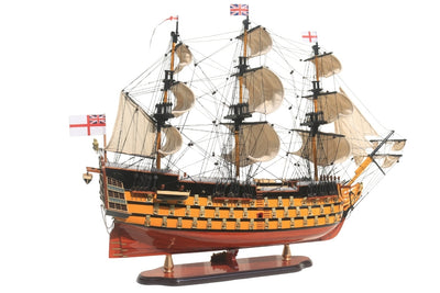 Modello assemblato del veliero HMS Victory da 80 cm con possibilità di personalizzazione tramite incisione - Decorazione esclusiva da regalare, realizzata a mano in legno esotico, alta qualità e cura dei dettagli