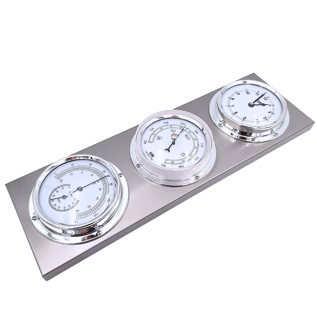 Elegante stazione meteorologica esterna con orologio e incisione