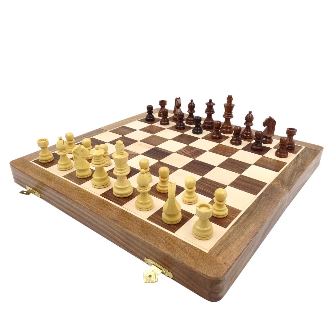 Scacchi in legno 40x40 cm con incisione - Scacchiera pieghevole in palissandro indiano color marrone-beige