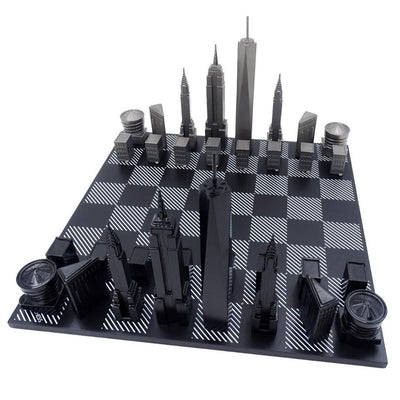 Scacchi New York Skyline in acciaio inox con incisione