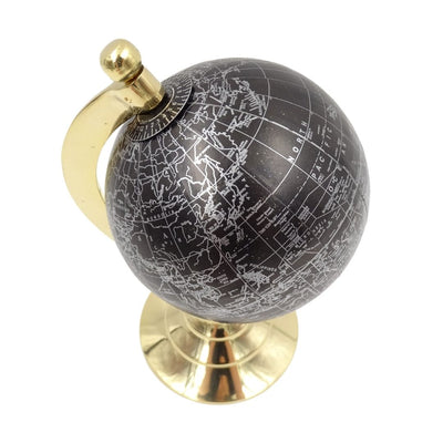 Globo decorativo Black & Gold con incisione personalizzabile – elegante complemento regalo, altezza 20 cm, base in ottone, mappa nera con scritte argento