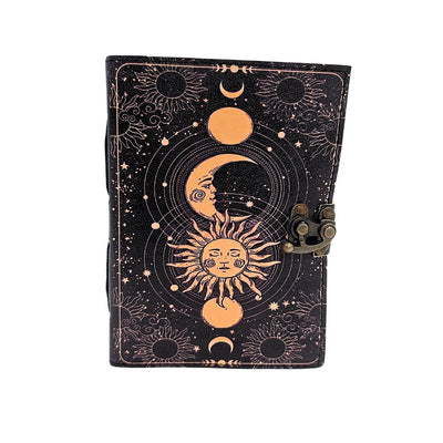 Taccuino in pelle Sole e Luna decorativo 200 pagine con possibilità di personalizzazione con incisione, blu navy, realizzato in pelle di capra, ideale come regalo