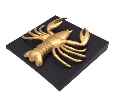 Statuetta decorativa Cancro dorata in alluminio con possibilità di personalizzazione tramite incisione - elegante regalo per ogni occasione, dimensioni 29 x 27,5 x 9 cm, base in legno nero