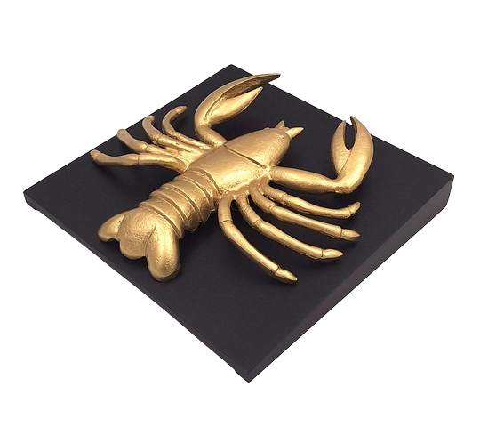 Statuetta decorativa Cancro dorata in alluminio con possibilità di personalizzazione tramite incisione - elegante regalo per ogni occasione, dimensioni 29 x 27,5 x 9 cm, base in legno nero