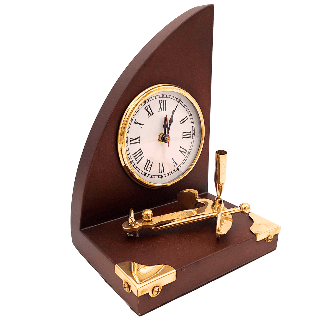 Elegante Set da Scrivania Marinaro Orologio e Portapenne in Ottone e Legno Laccato – Incisione Personalizzata – Regalo Ideale per Capo o Appassionato di Stile Vintage – Dimensioni 16 x 12,5 x 23 cm