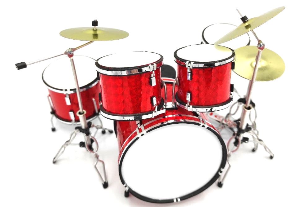 Mini batteria rossa MDR-0121 con possibilità di personalizzazione tramite incisione, ideale come regalo, altezza 15 cm, realizzata in metallo e plastica, scala 1:5